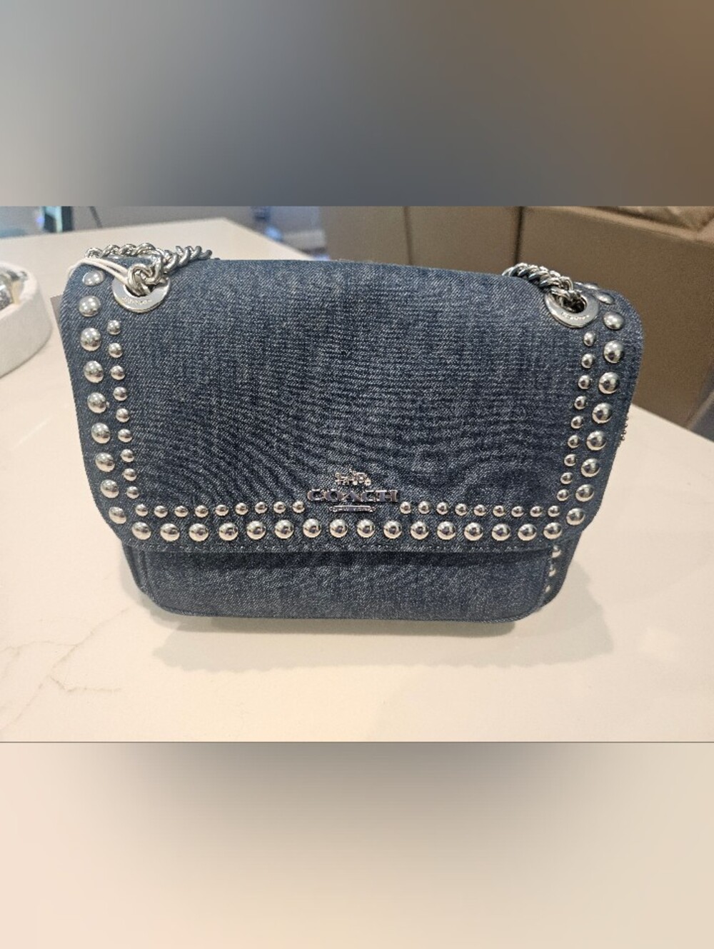 Coach Denim Studded Flap Crossbody Bag - Dark Blue Denim
